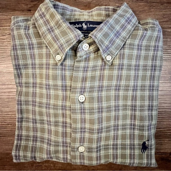 Polo Ralph Lauren Green Button Down Cotton McMeel Shirt L Vintage A25 - Picture 1 of 9